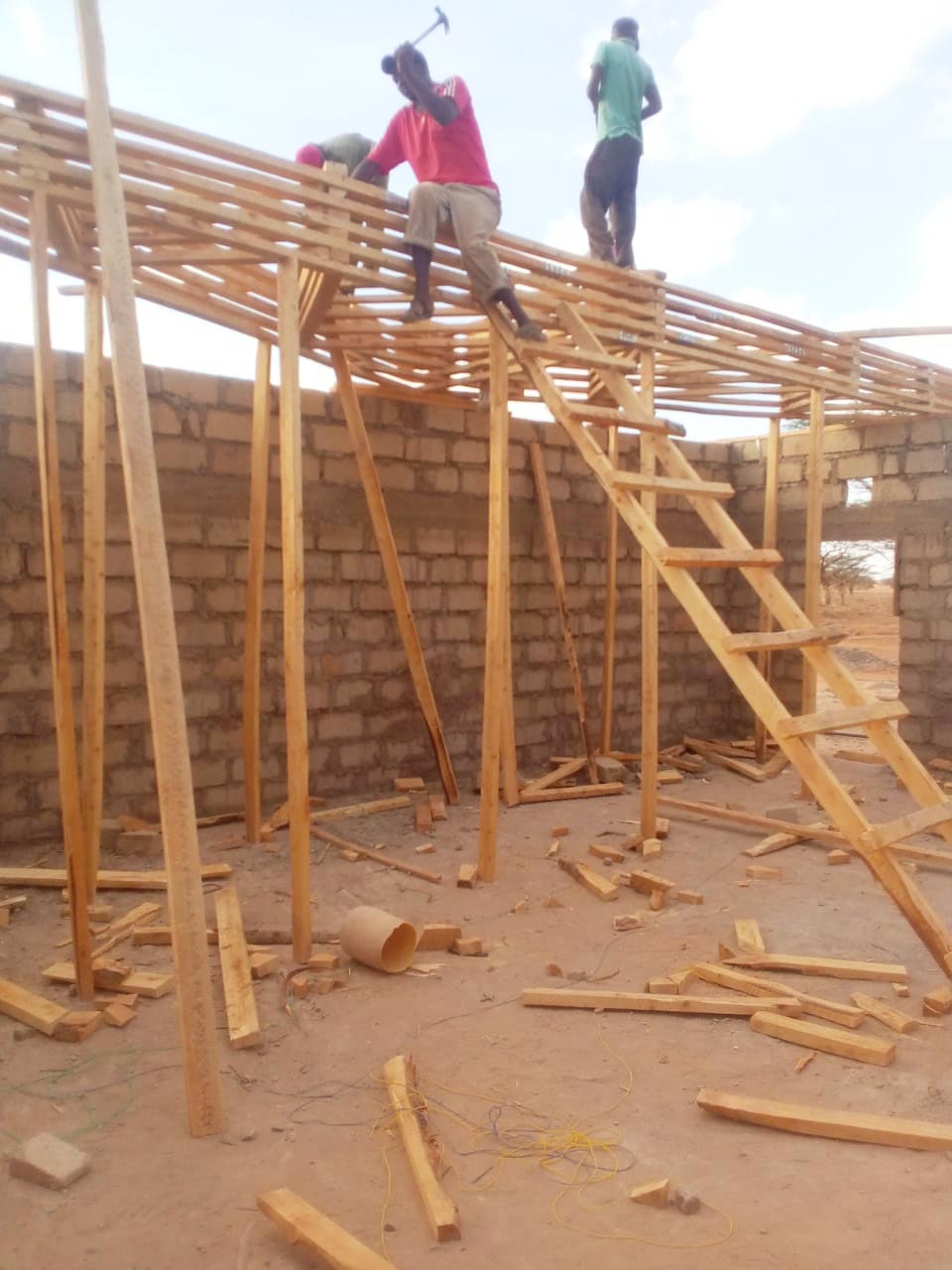 The roof structure for the classrooms is getting ready.
